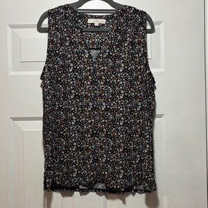 LOFT Floral Sleeveless Blouse - Black and Multi-Colored flowers